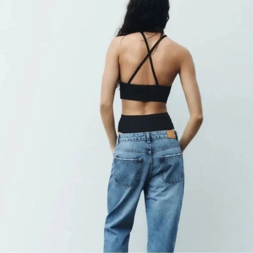 ZARA CUTOUT RIBBED BLACK SLEEVELESS BODYSUIT NEW LARGE - Picture 5 of 14